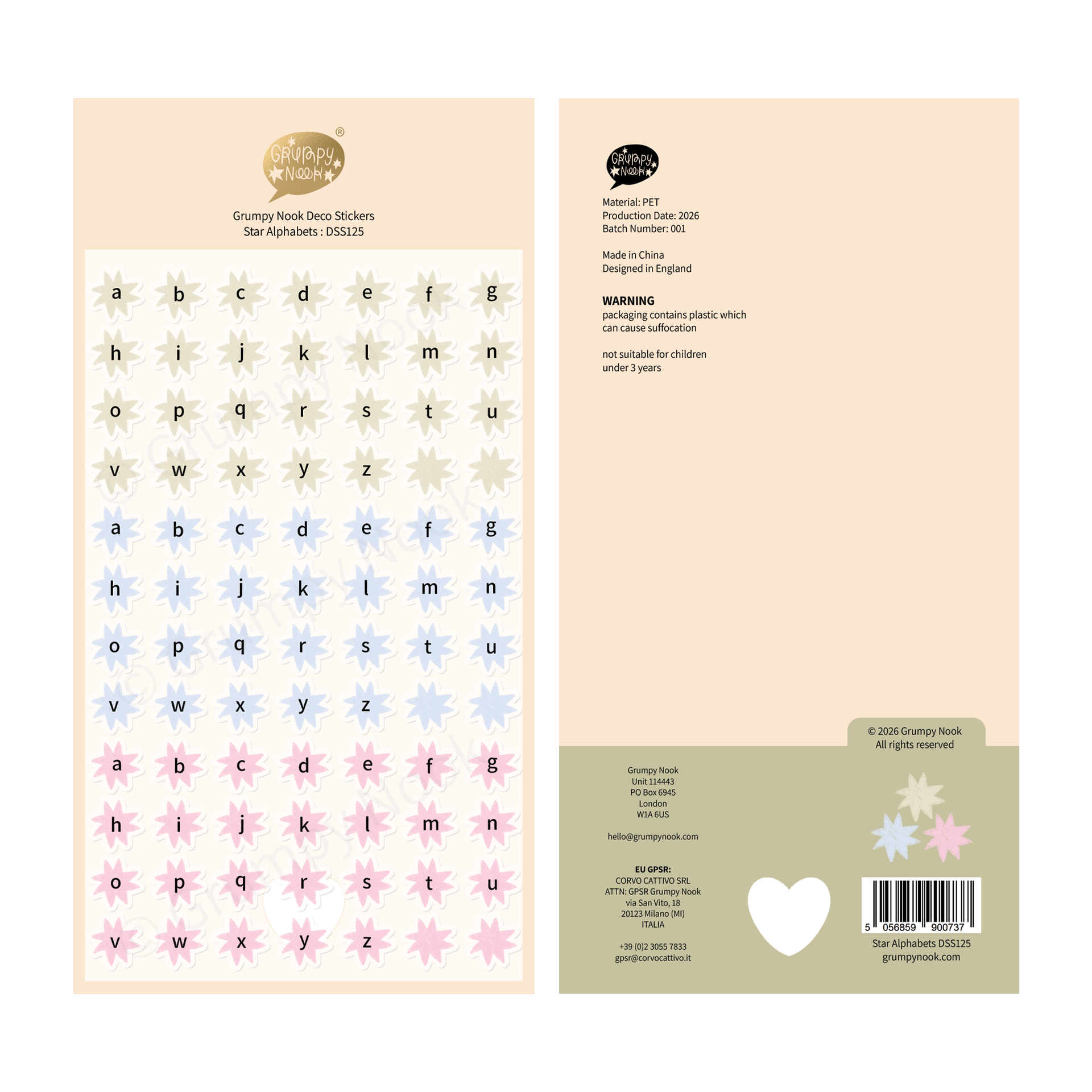 Alphabet Stars Deco Sticker Sheet