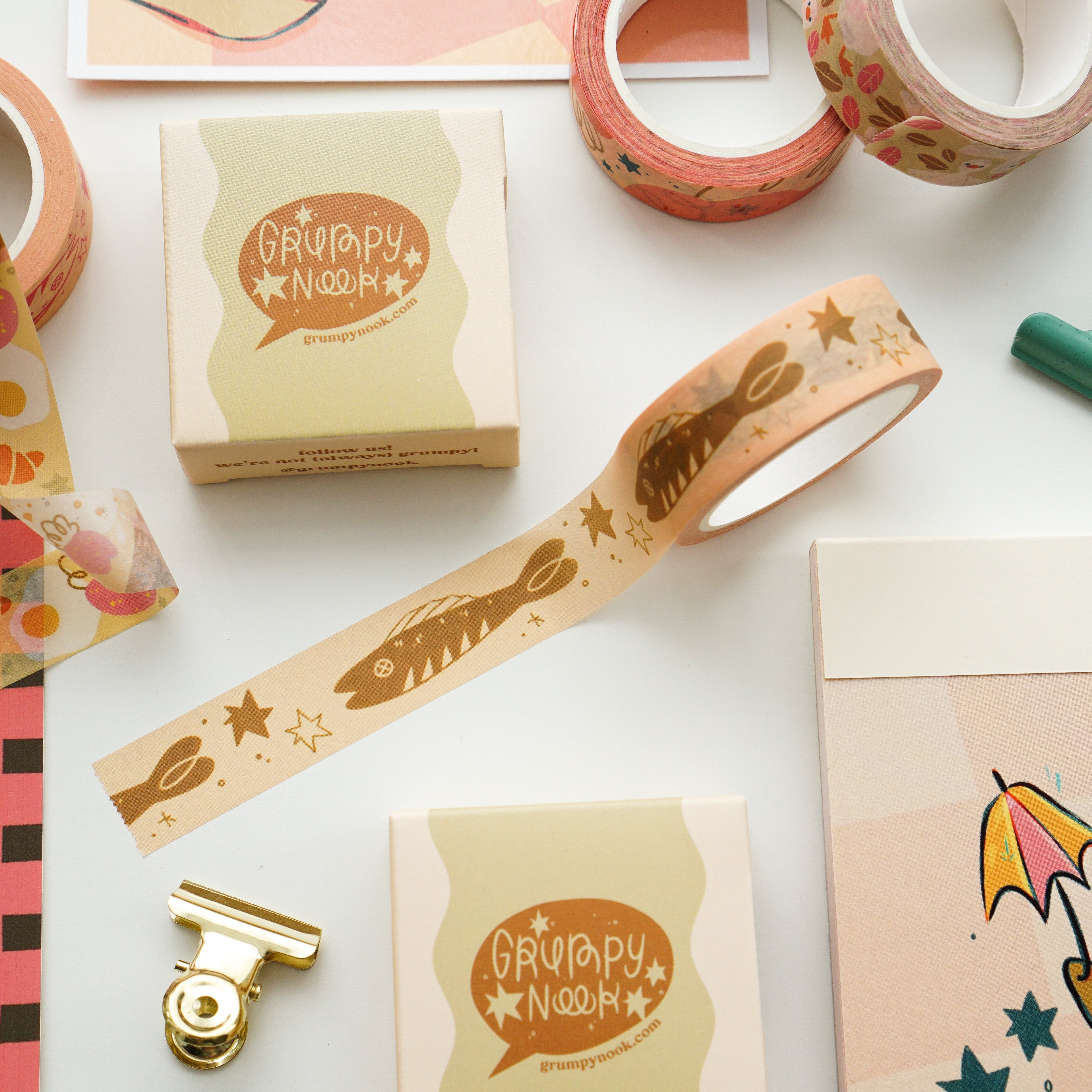 Khaki-Brown Fish Washi Tape