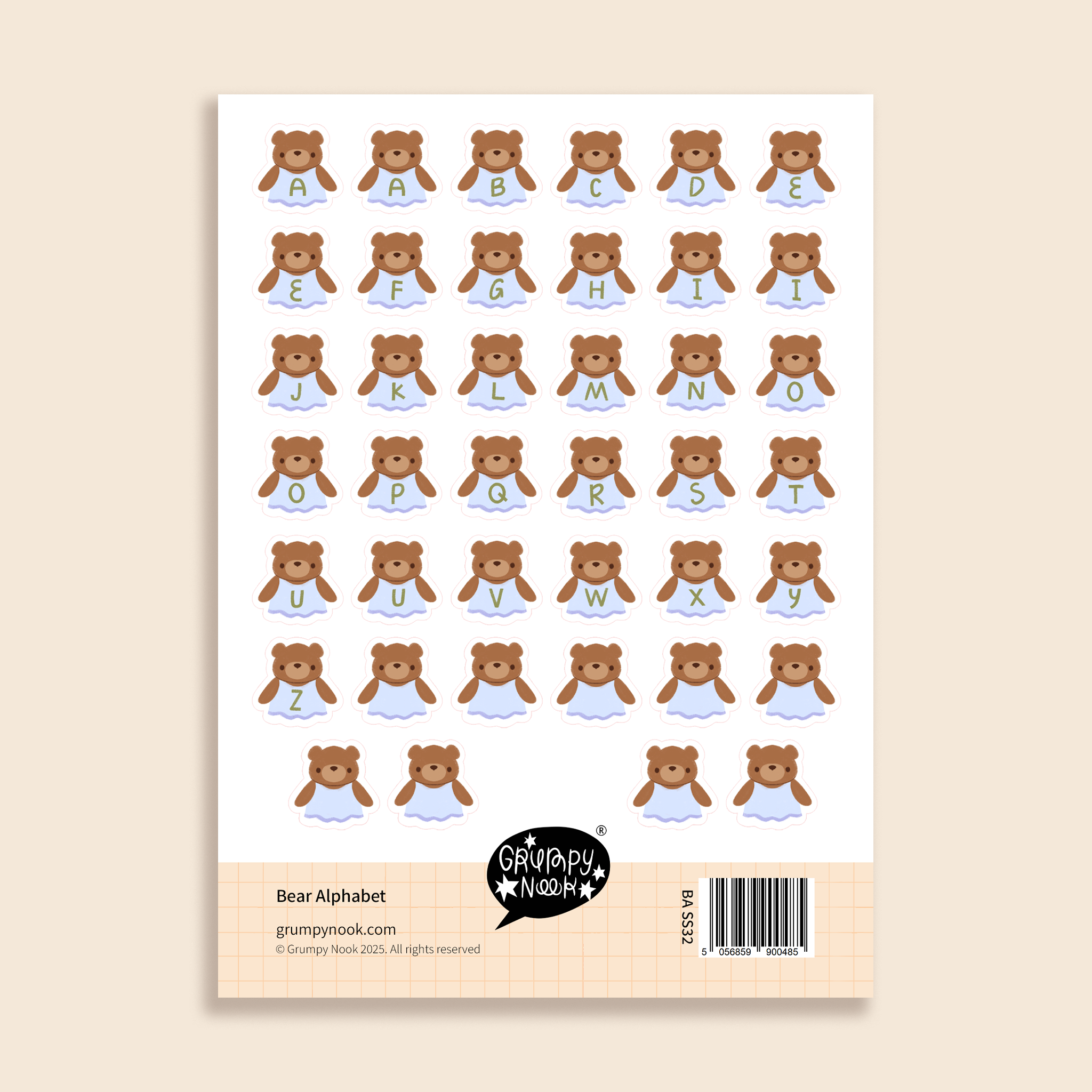 Alphabet Bear Sticker Sheet