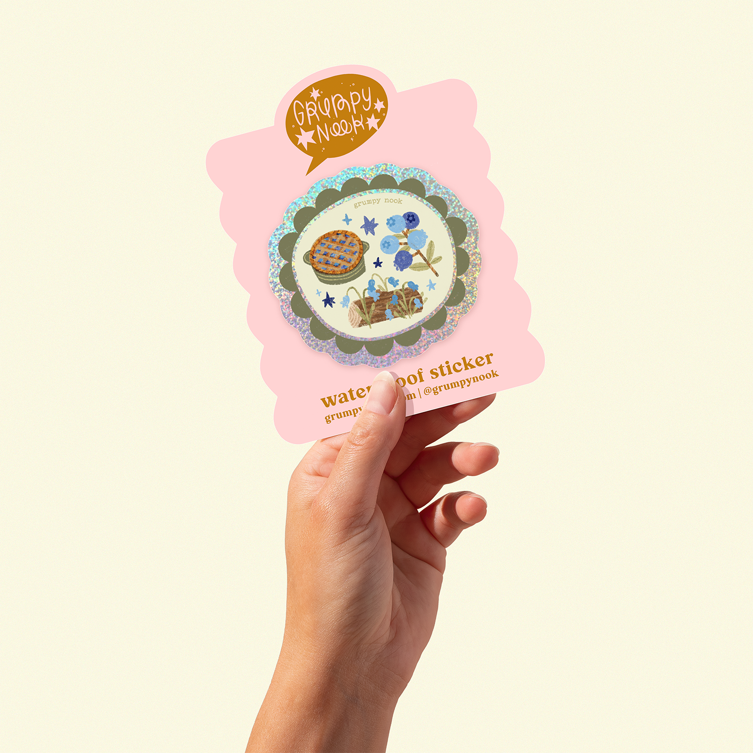 Blueberry Cottage Glitter Die cut Sticker