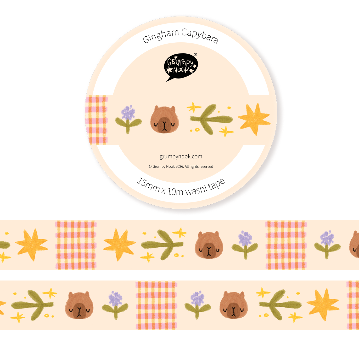 Gingham Capybara Washi Tape