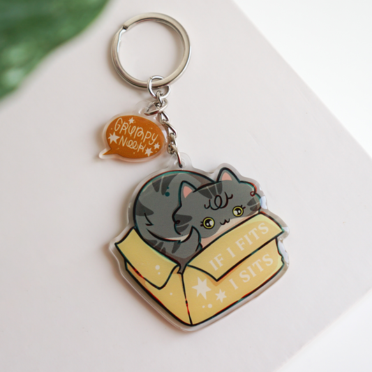 Grey Tabby "If I Fits" Cat Keyring