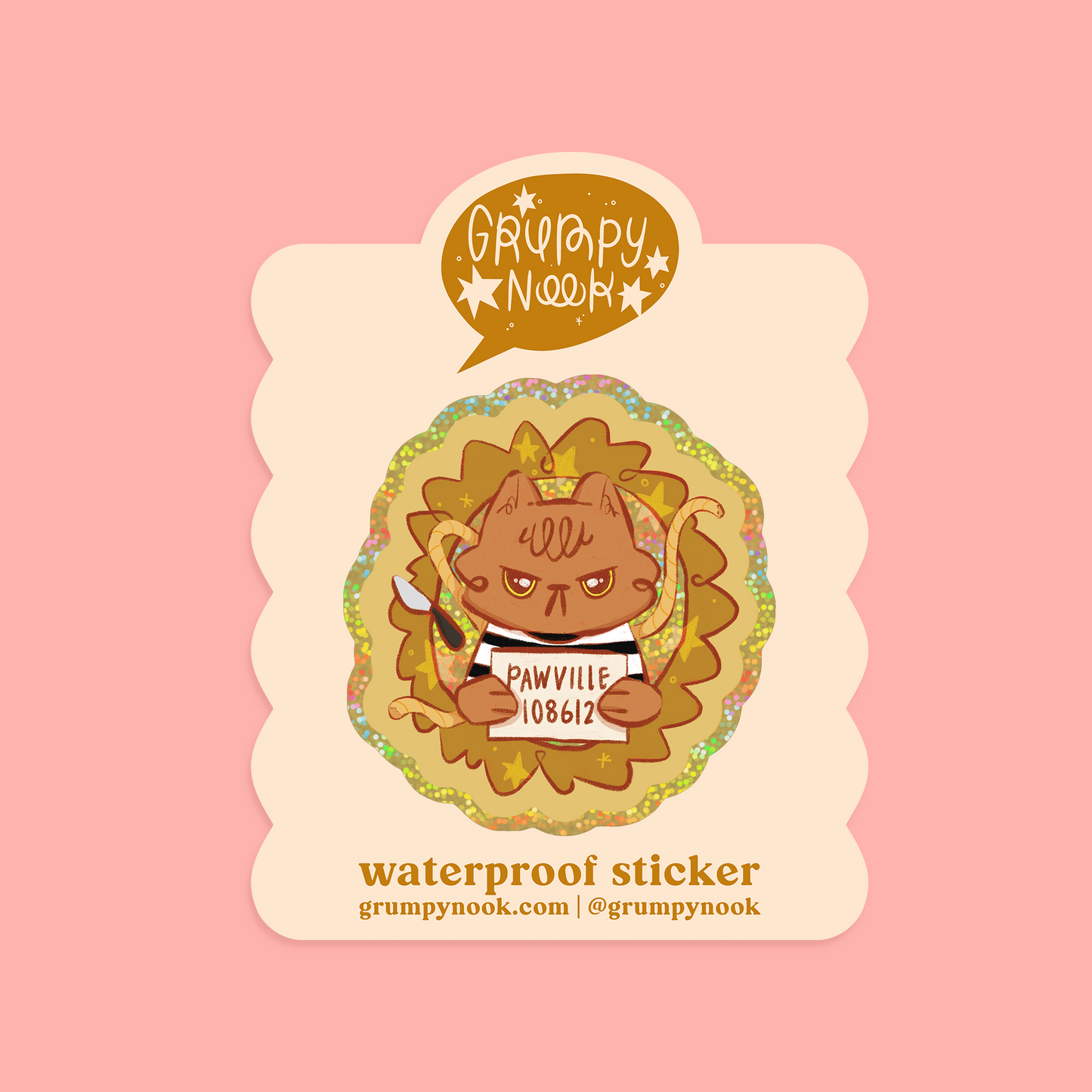 Criminal Cat GLITTER Waterproof Sticker