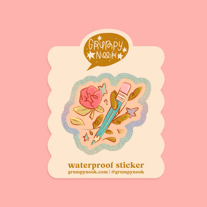 Peony Pencil GLITTER Waterproof Sticker