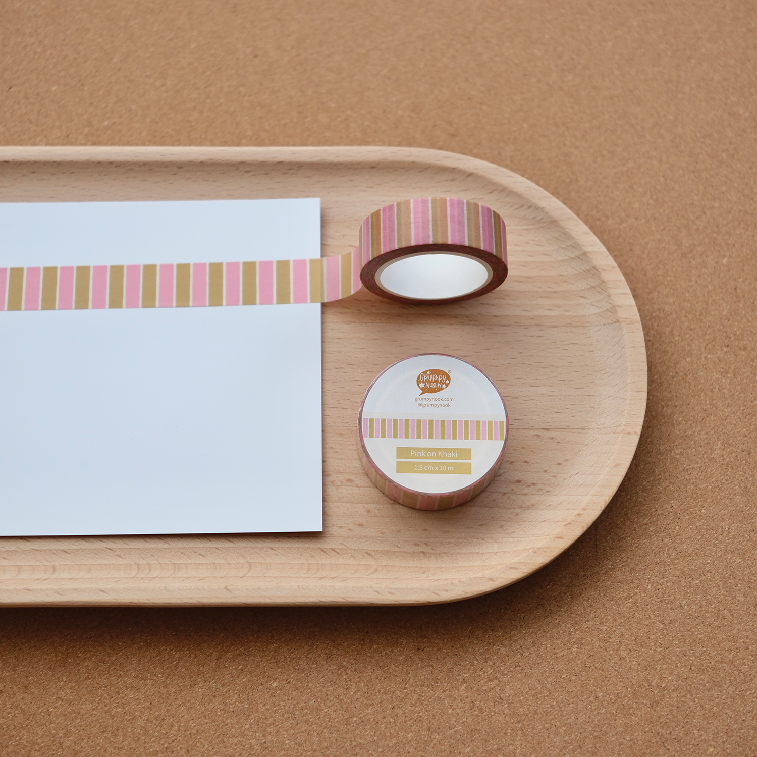 Pink on Khaki Washi Tape