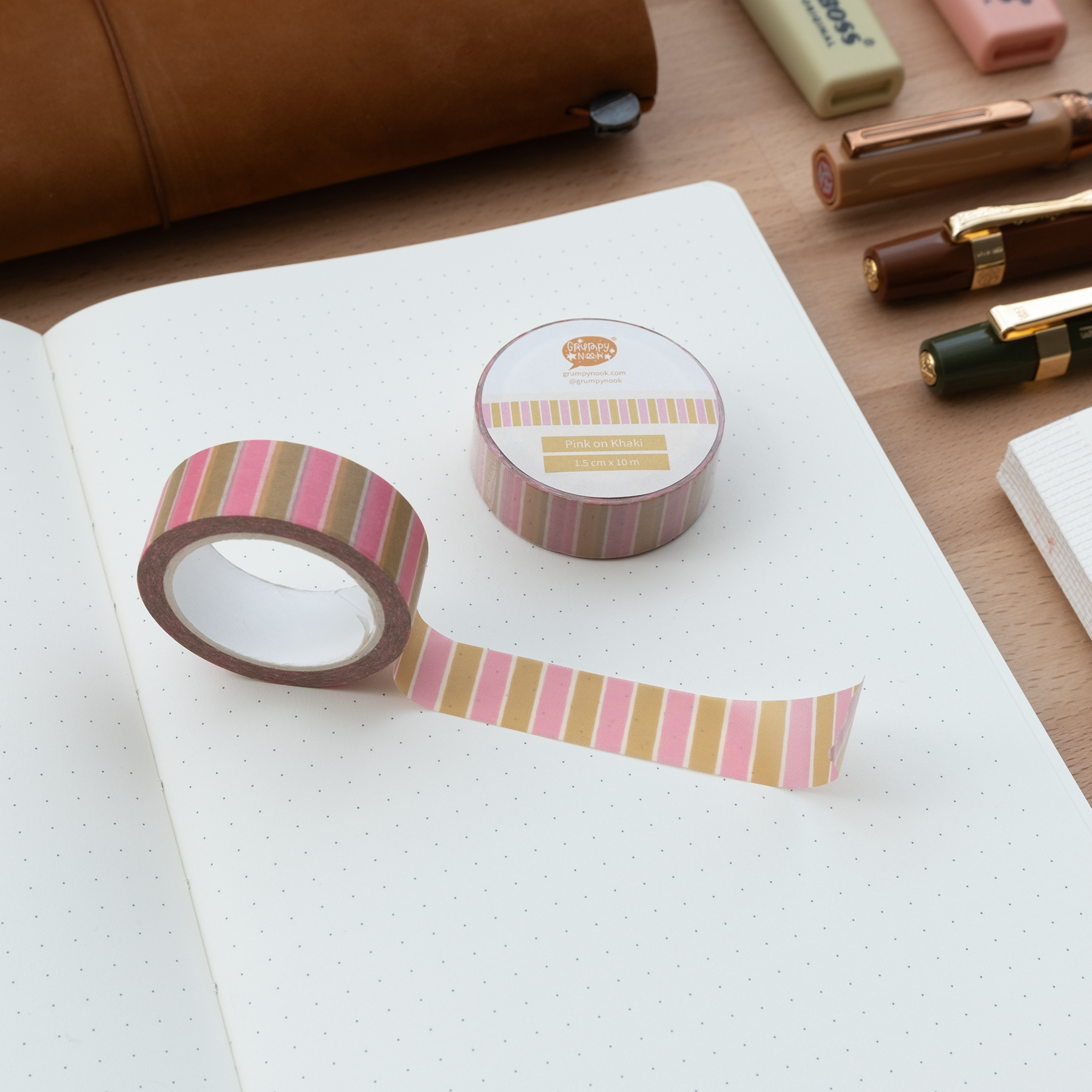 Pink on Khaki Washi Tape