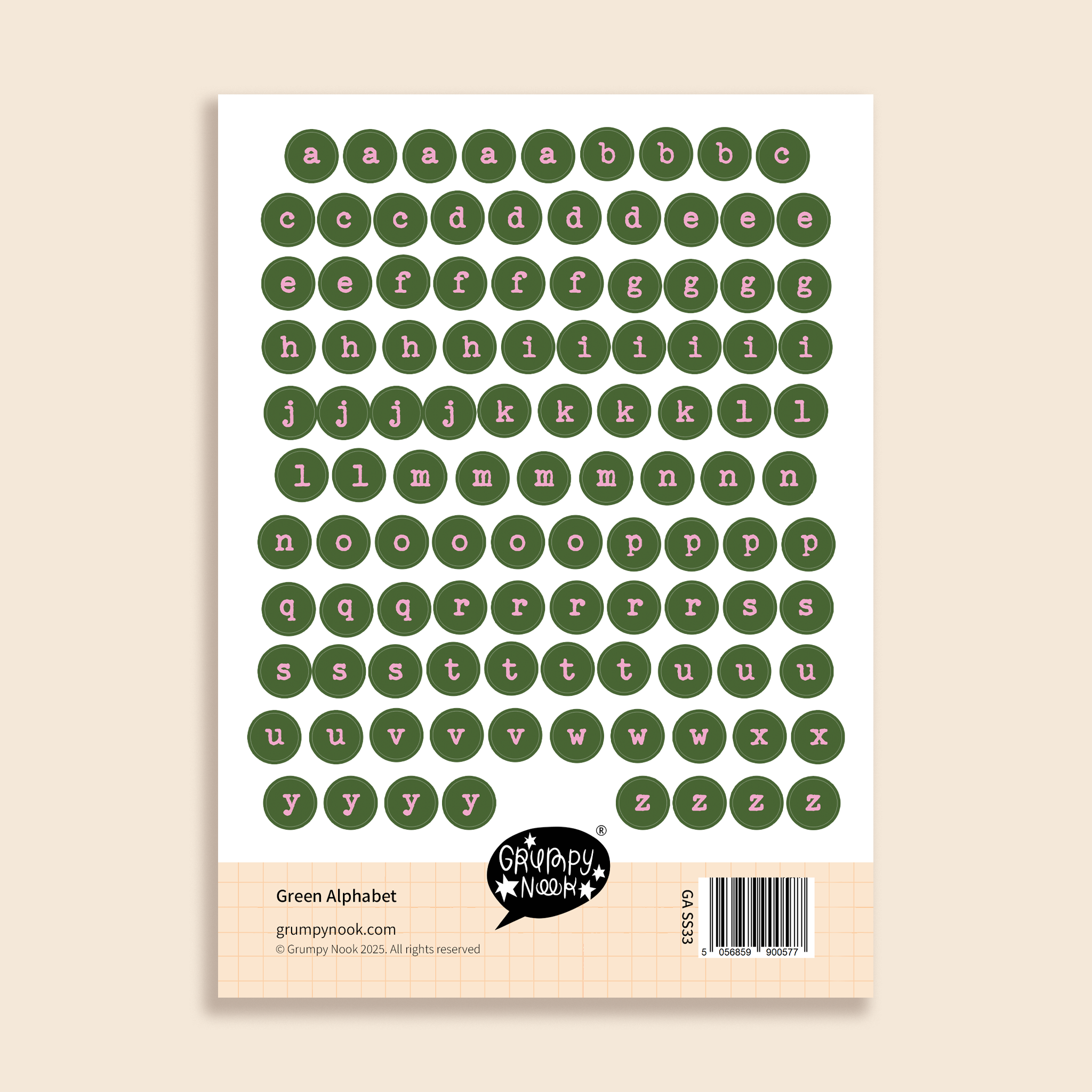 Green Alphabet Sticker Sheet