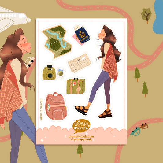 Travelling Brunette Sticker Sheet