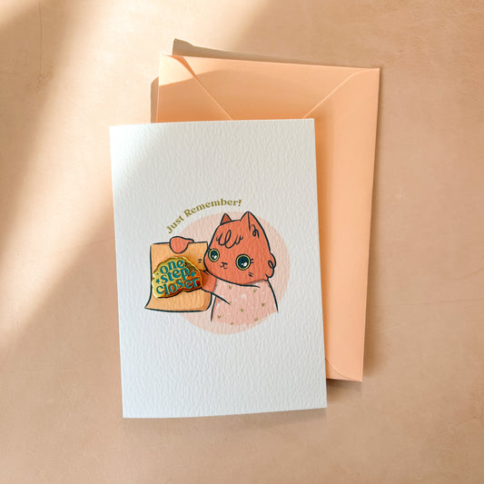TEXTURED GREETING CARD with Enamel Pin: One Step Closer