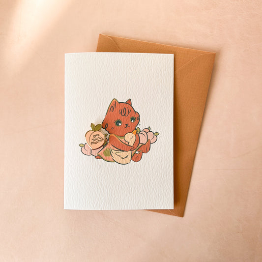 TEXTURED GREETING CARD with Enamel Pin: Love you to Peaches